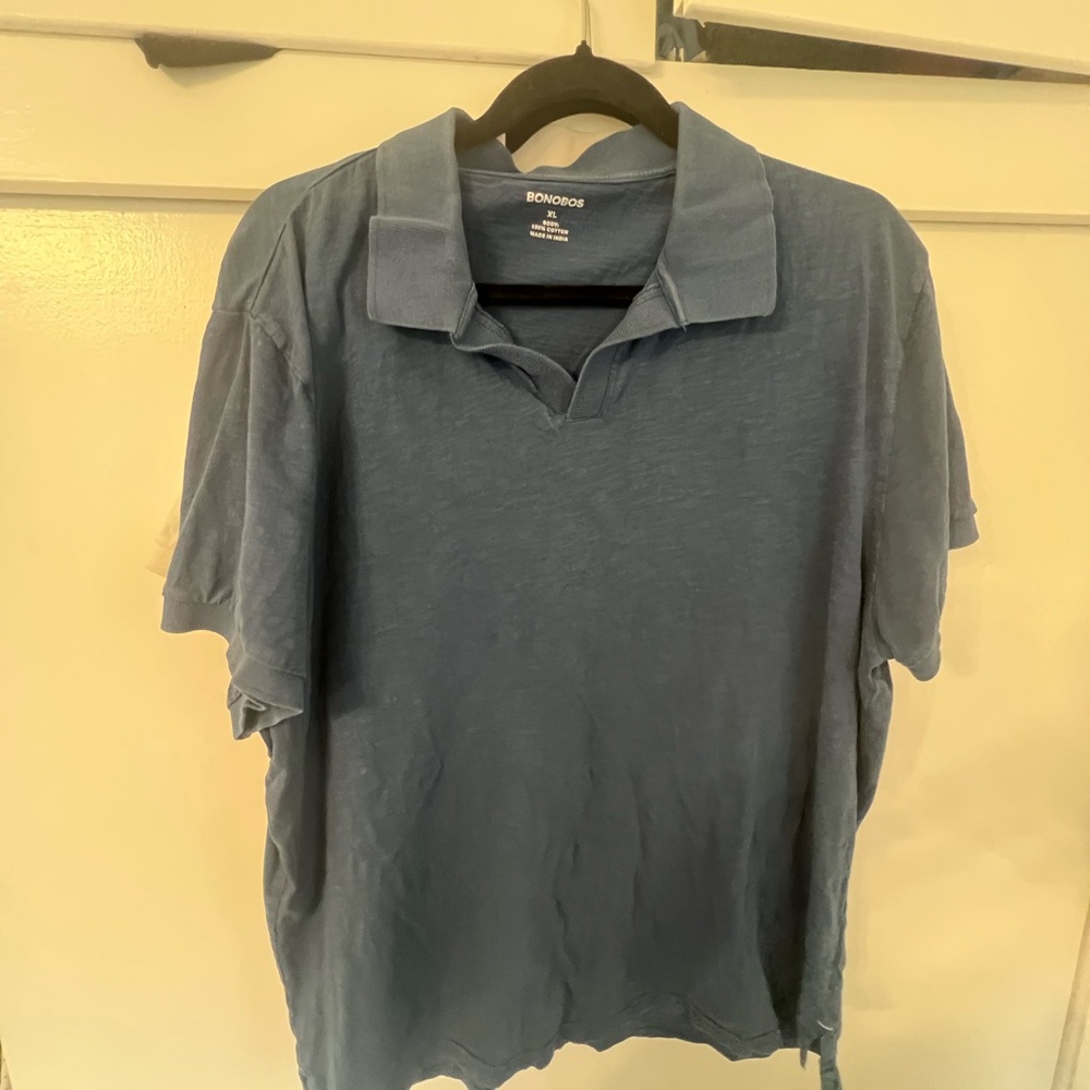 Bonobos Blue Johnny Collar Polo Shirt Classic Casual Style